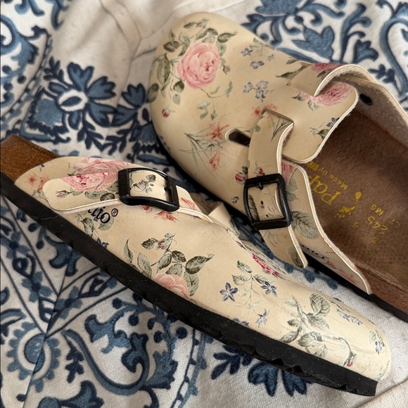 Papillio pink cabbage roses forget me nots Clogs  buckles by Birkenstock size 38 - Picture 10 of 17